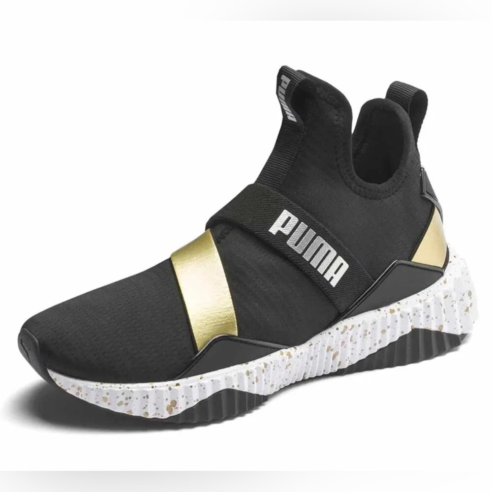 Puma Women's Defy Metallic Training Shoes, Black/White/Gold Size 8.5
